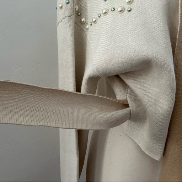 Wildfox Wilder Pearl Tie Wrap Sweater Embellished Beaded Cropped Cream Large NWT - Picture 8 of 15